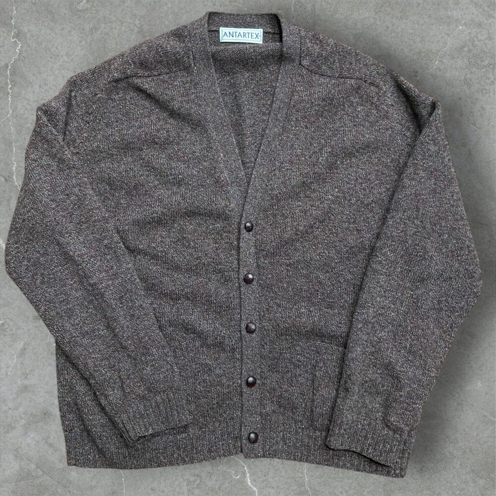 Antartex Vintage Casual Pure Wool Burgundy Cardigan Sweater Men's Size XXL
